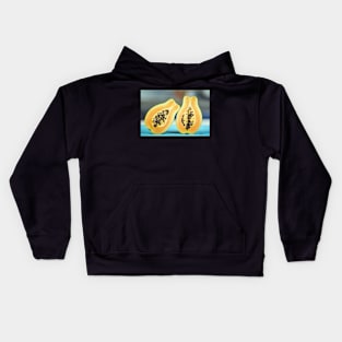 Papaya fruit in closeup Kids Hoodie